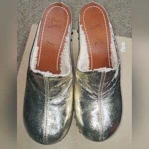 Christian Louboutin Gold sheepskin shearling  gold clogs Shoes 10